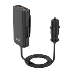  Budi Budi 105W Car Charger, USB + USB-C, PD + QC 3.0 (Black)