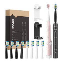  Bitvae Sonic toothbrushes with tips set and 2 toothbrush holders Bitvae D2+D2 (pink and black)