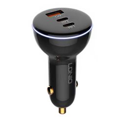  LDNIO LDNIO C102 Car Charger, USB + 2x USB-C, 160W + USB to Micro USB Cable (Black)