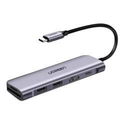  UGREEN UGREEN CM195 6 az 1-ben USB-C 2x USB 3.0 Hub , HDMI, SD/microSD, 100W (szrke)