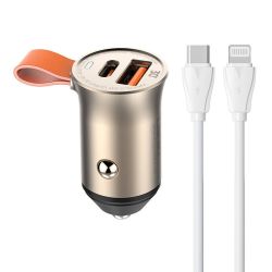  LDNIO Car charger LDNIO C509Q, USB + USB-C, 30W + cable USB-C to Lightning (gold)