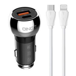  LDNIO LDNIO C1 USB, USB-C Car charger + USB-C - Lightning Cable