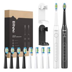  Bitvae Sonic toothbrushes with tips set and 2 toothbrush holders Bitvae D2+D2 (white and black)