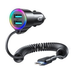  Joyroom Car charger Joyroom JR-CL24, 2x USB + Type-C cable (black)