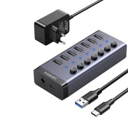  UGREEN UGREEN Hub 7in1 USB-C, 7x USB-A 3.0 12V 2A (fekete)