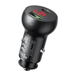  Mcdodo Mcdodo CC-7030 Car Charger, USB + USB-C, with Display, 45W (Black)