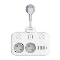  LDNIO Power strip with 2 AC sockets, 3x USB, USB-C, LDNIO SE2435, 2500W (white)